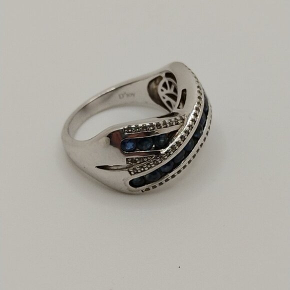 DJoy Blue Sapphire Criss Cross Sterling Silver Ring Size 9 - Picture 5 of 5